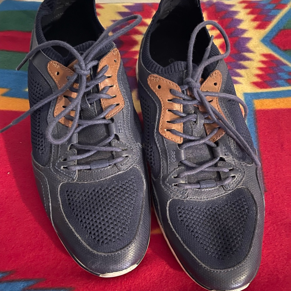 Cole Haan Navy Knit Lace-Up Sneakers with Brown Accents